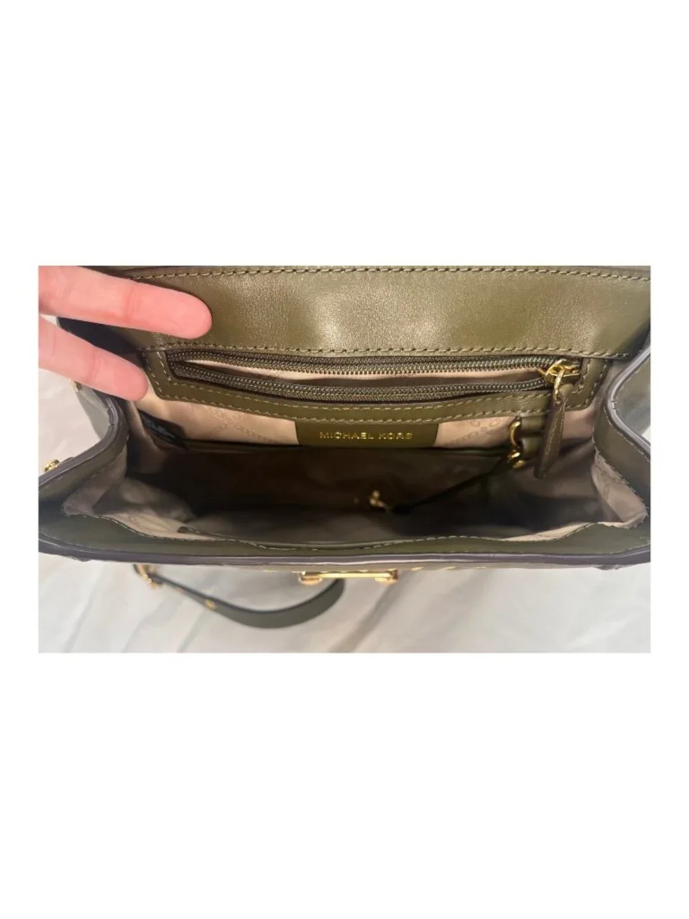 Michael Kors Whitney Studded Lamb Leather Backpack Olive Gold